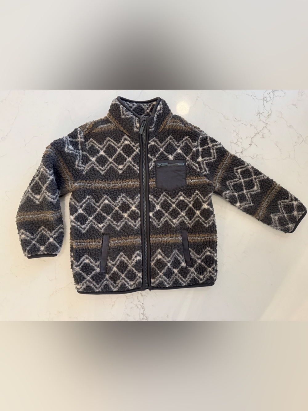Old Navy Kids' Patterned Fleece Zip Jacket - Charcoal, Tan, White